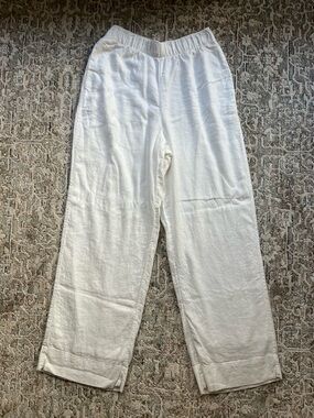 Abercrombie & Fitch White Elastic-Waist Linen Blend Pants, Size Small